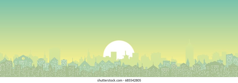 vector  morning cityscape illustration
sunrise over skyline, building silhouettes