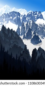 vector morning Mont Blanc in alps mountain landscape