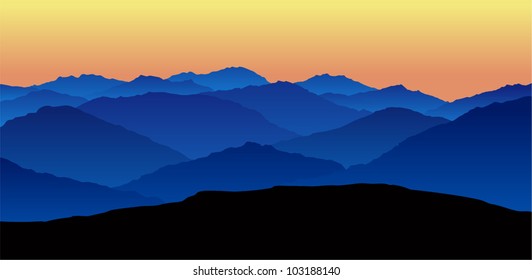 vector morning in mountains