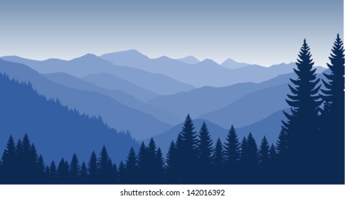 vector morning in mountains