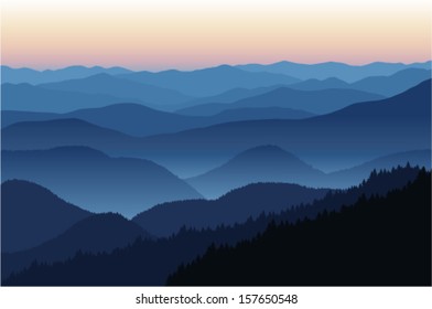 Vector morning in mountains