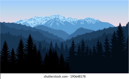 vector morning in mountains