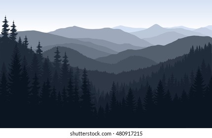 vector morning in mountains