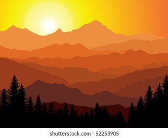 vector morning in mountains