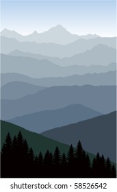 vector morning in mountains