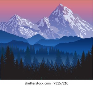 vector morning in mountains