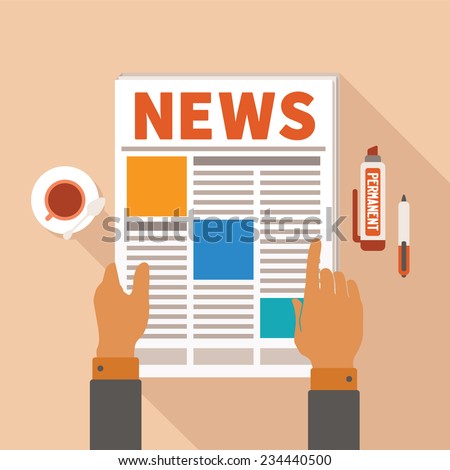 Vector morning newspaper reading concept