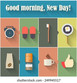 Vector morning set.Flat icons for your design