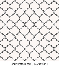 Vector Moroccan trellis or geometric quatrefoil seamless pattern with black and white cream color background. Use for fabric, textile, cover, interior decoration elements, wrapping.