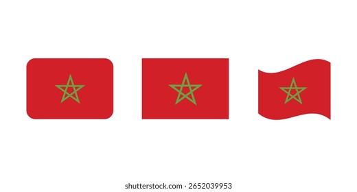 Vector Morocco National Flag icon collection. Flag set of Morocco various styles.