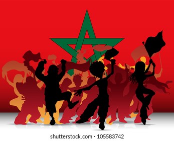 Vector - Morocco Sport Fan Crowd with Flag