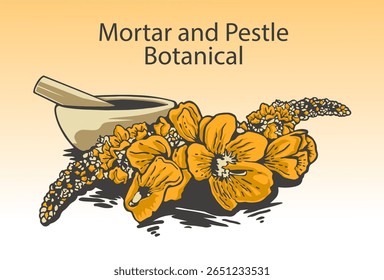 Vector Mortar and Pestle Botanical With Botanic Flower Design Template