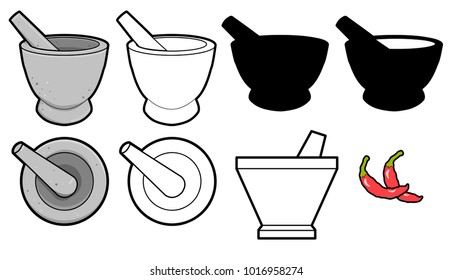 vector mortar and pestle Used for Crushing and Grinding on white background