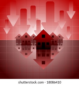 Vector mortgage crisis background with iconic houses