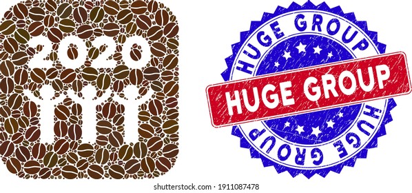 Vector mosaic 2020 dancing people and grunge bicolor Huge Group seal stamp. Mosaic 2020 dancing people created as stencil from rounded square with coffee beans.
