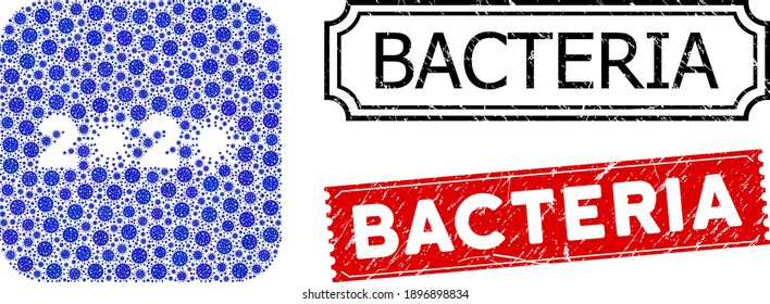 Mosaico vectorial 2020 año virus y estampillas bacterianas grunge. Año del virus Mosaic 2020 diseñado como esténcil de cuadrado redondeado de artículos contagiosos azules.