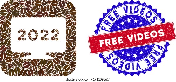 Pantalla de mosaico vectorial 2022 y estampado de videos libres bicolor. Pantalla Mosaic 2022 creada como forma tallada a partir de cuadrado redondeado de grano de cacao.