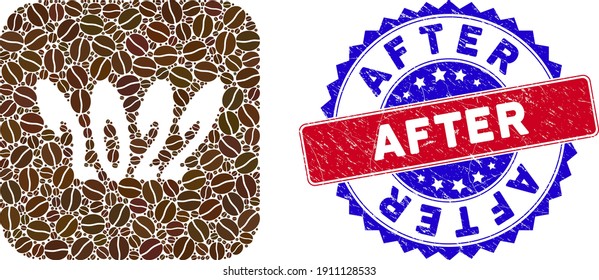 Vector mosaic 2022 perspective text and grunge bicolor After seal stamp. Mosaic 2022 perspective text constructed as stencil from rounded square of cocoa beans.