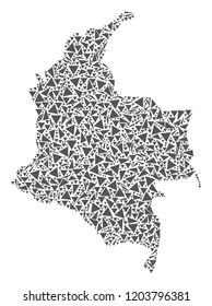Vector mosaic abstract Colombia map of flat triangles in gray color.