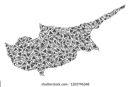 Vector mosaic abstract Cyprus Island map of flat triangles in gray color.
