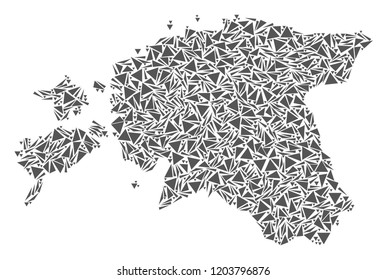 Vector mosaic abstract Estonia map of flat triangles in gray color.