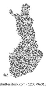 Vector mosaic abstract Finland map of flat triangles in gray color.