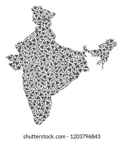 Vector mosaic abstract India map of flat triangles in gray color.