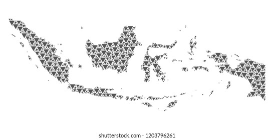 Vector mosaic abstract Indonesia map of flat triangles in gray color.
