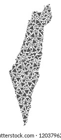 Vector mosaic abstract Israel map of flat triangles in gray color.