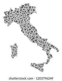 Vector mosaic abstract Italy map of flat triangles in gray color.