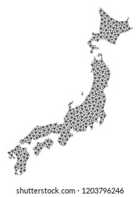 Vector mosaic abstract Japan map of flat triangles in gray color.