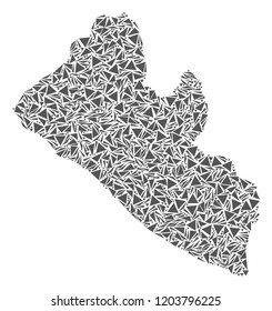 Vector mosaic abstract Liberia map of flat triangles in gray color.