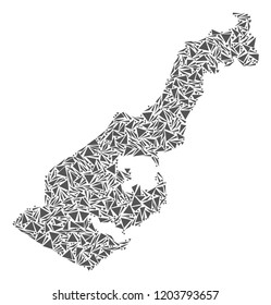 Vector mosaic abstract Monaco map of flat triangles in gray color.