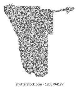 Vector mosaic abstract Namibia map of flat triangles in gray color.