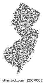Vector mosaic abstract New Jersey State map of flat triangles in gray color.