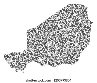 Vector mosaic abstract Niger map of flat triangles in gray color.