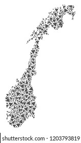 Vector mosaic abstract Norway map of flat triangles in gray color.