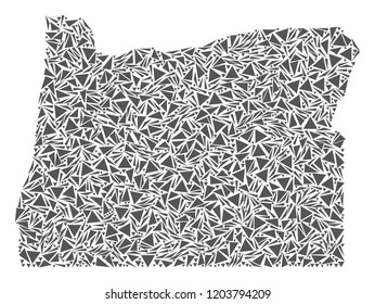 Vector mosaic abstract Oregon State map of flat triangles in gray color.