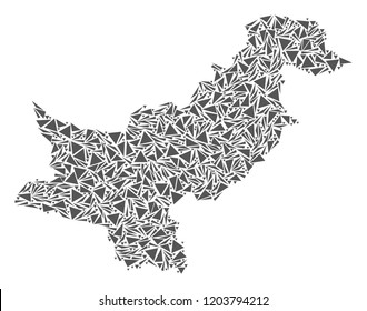 Vector mosaic abstract Pakistan map of flat triangles in gray color.