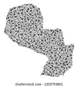 Vector mosaic abstract Paraguay map of flat triangles in gray color.