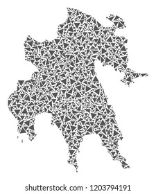 Vector mosaic abstract Peloponnese Peninsula map of flat triangles in gray color.