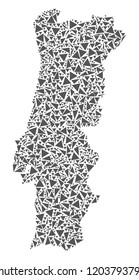 Vector mosaic abstract Portugal map of flat triangles in gray color.