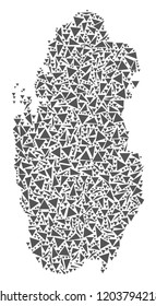 Vector mosaic abstract Qatar map of flat triangles in gray color.