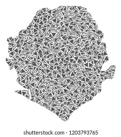 Vector mosaic abstract Sierra Leone map of flat triangles in gray color.