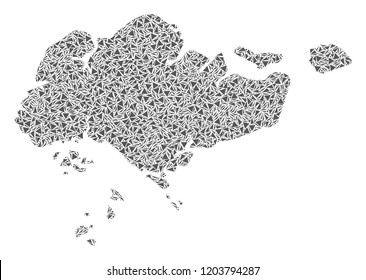 Vector mosaic abstract Singapore map of flat triangles in gray color.