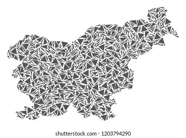Vector mosaic abstract Slovenia map of flat triangles in gray color.