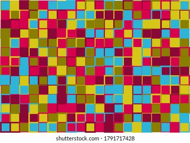 Vector mosaic abstract squares background with colors of blue, red, yellow and different sized borders with similar colors  for art, web and futuristic backdrops, covers, wrapping papers etc.