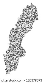 Vector mosaic abstract Sweden map of flat triangles in gray color.