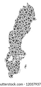 Vector mosaic abstract Sweden map of flat triangles in gray color.
