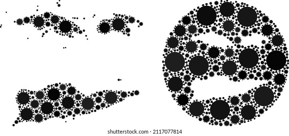Vector mosaic American Virgin Islands map of flu virus items. Mosaic geographic American Virgin Islands map constructed as hole from round shape with virus outbreak icons in black colors.